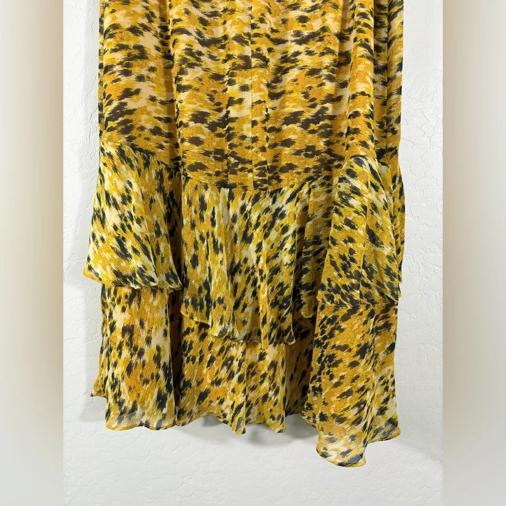 Whistles Midi Tiered‎ Skirt 10 Yellow Ikat Animal Midi Skirt